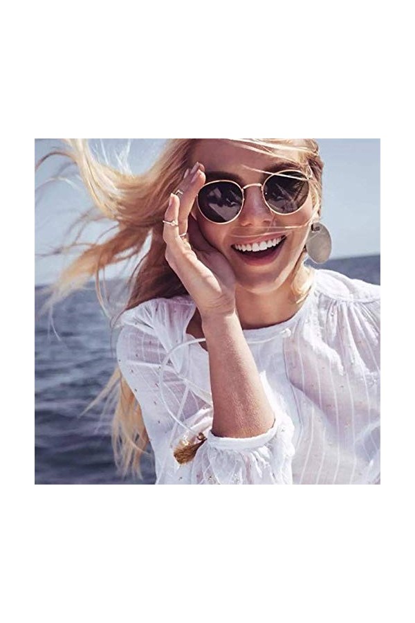 BGPOM Lunettes De Soleil Classique Petit Cadre Lunettes De Soleil Rondes Femmes/Hommes Alliage Miroir Lunettes De Soleil Uv40