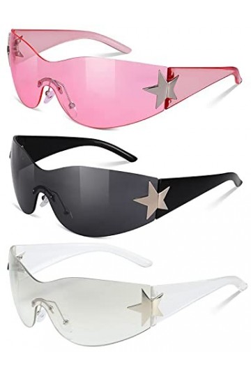 3 Pièces Lunettes de Soleil Punk One Piec, Soleil Y2K , Lunettes de Soleil Wrap Around, Enveloppant Lunettes Futuriste de Mod