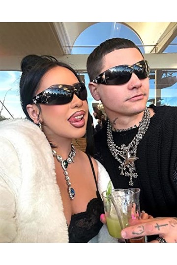 3 Pièces Lunettes de Soleil Punk One Piec, Soleil Y2K , Lunettes de Soleil Wrap Around, Enveloppant Lunettes Futuriste de Mod