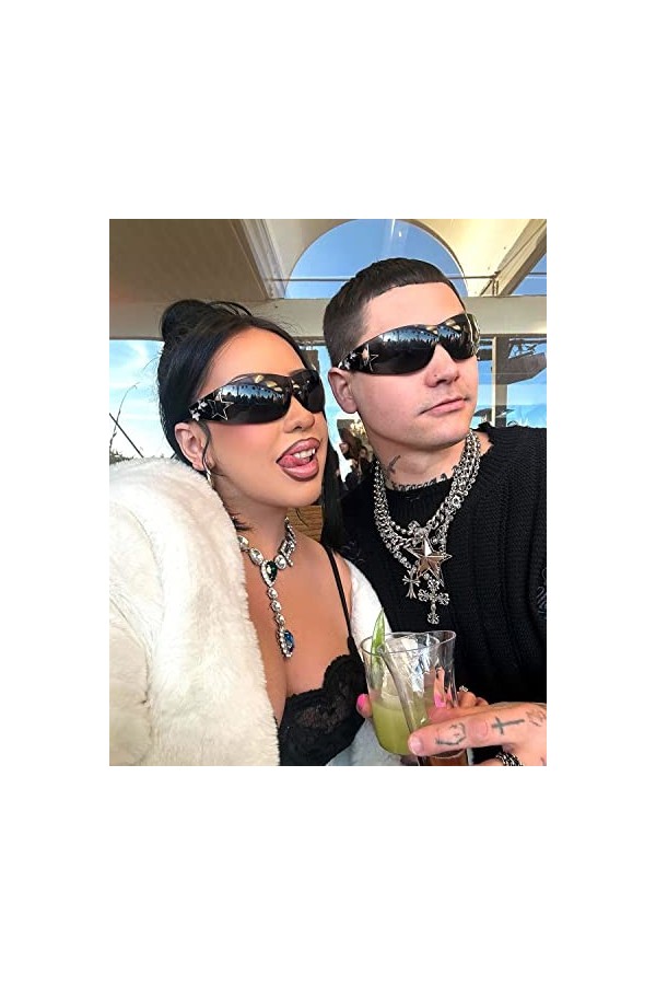 3 Pièces Lunettes de Soleil Punk One Piec, Soleil Y2K , Lunettes de Soleil Wrap Around, Enveloppant Lunettes Futuriste de Mod