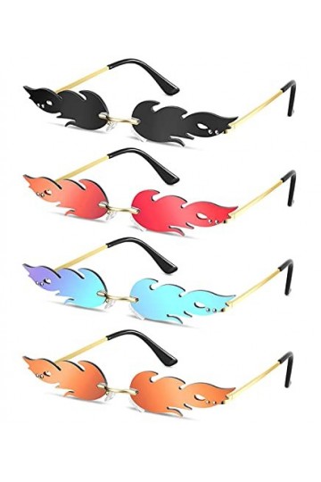 4 Pièces Lunette Flamme Lunette de Soleil, Lunettes de Soleil Flamme Femme, Lunettes Flamme, Flame Lunettes de Soleil Miroir,