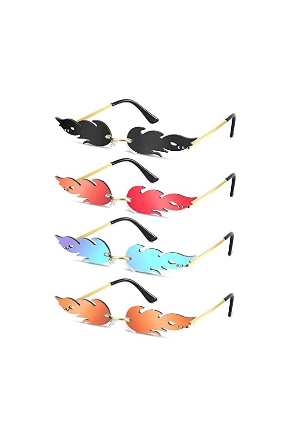 4 Pièces Lunette Flamme Lunette de Soleil, Lunettes de Soleil Flamme Femme, Lunettes Flamme, Flame Lunettes de Soleil Miroir,