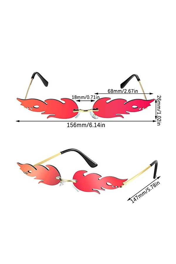 4 Pièces Lunette Flamme Lunette de Soleil, Lunettes de Soleil Flamme Femme, Lunettes Flamme, Flame Lunettes de Soleil Miroir,