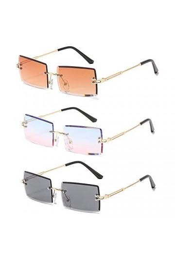 DFGF 3 Pièces Lunettes De Soleil Mode, Lunettes De Soleil Sans Monture, UV400 Protection Lunettes De Soleil Sans Monture Vint