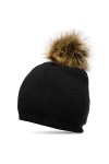Caspar MU187 Bonnet en tricot élégant avec pompon en fausse fourrure pour femme, Couleur:noir, Taille:Taille unique