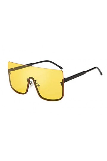 FEISEDY Rétro Surdimensionné une Pièce Lunettes de Soleil semi-sans Monture Cadre Transparent Lentille Bouclier Style pour Fe