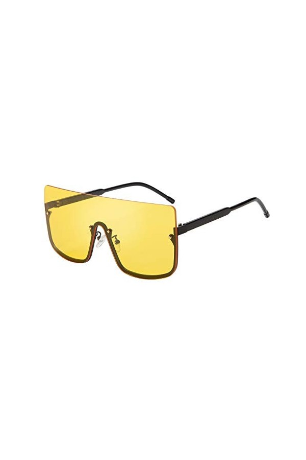 FEISEDY Rétro Surdimensionné une Pièce Lunettes de Soleil semi-sans Monture Cadre Transparent Lentille Bouclier Style pour Fe