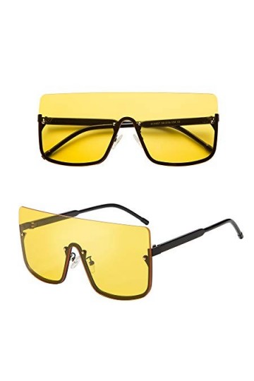 FEISEDY Rétro Surdimensionné une Pièce Lunettes de Soleil semi-sans Monture Cadre Transparent Lentille Bouclier Style pour Fe