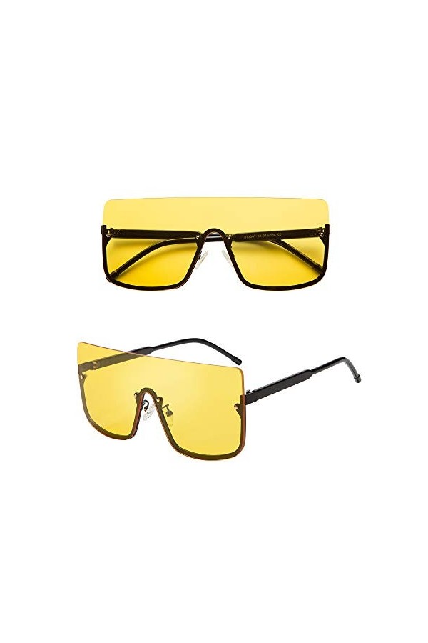 FEISEDY Rétro Surdimensionné une Pièce Lunettes de Soleil semi-sans Monture Cadre Transparent Lentille Bouclier Style pour Fe