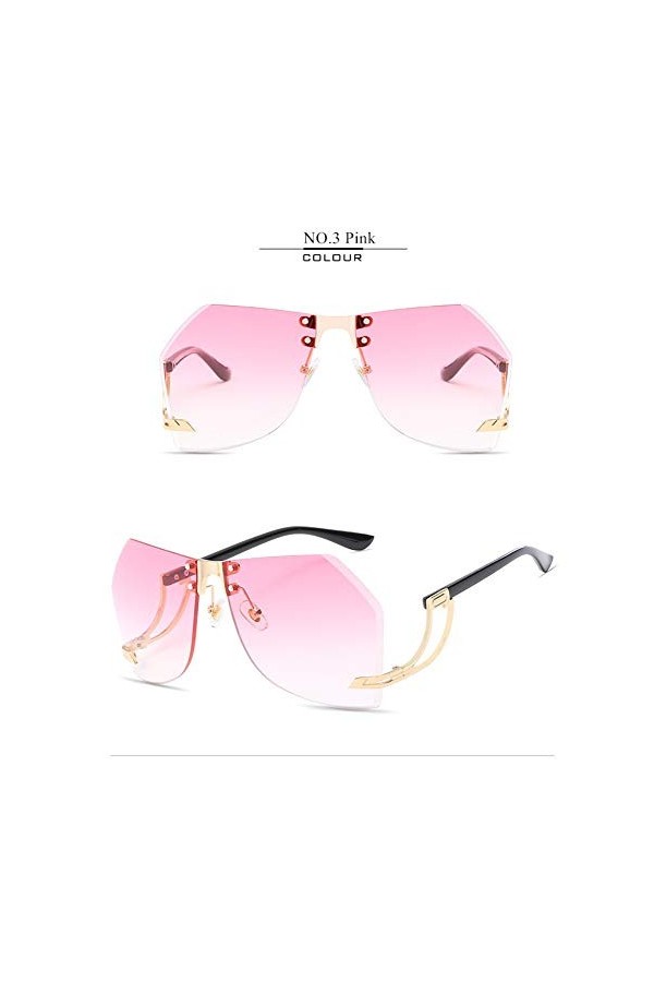 2THTHT2 Lunettes De Soleil sans Monture. Mode Femme Lunettes De Soleil. Marque. Cadre en Métal. Rose.