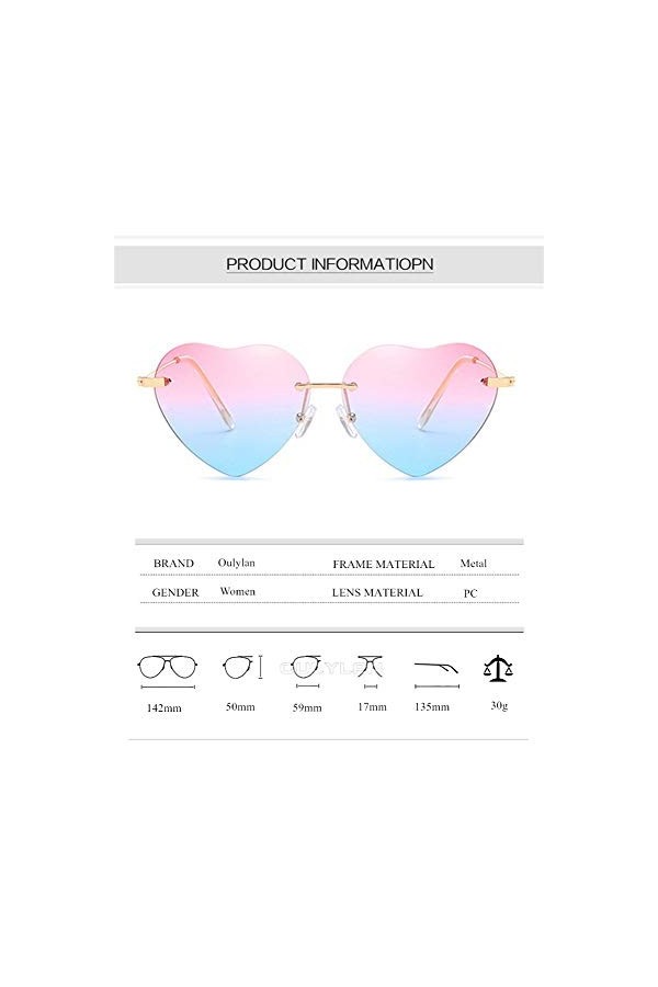 2THTHT2 Lunettes De Soleil Coeur Femmes Love Lolita sans Monture Cadre Clair Lunettes De Soleil Teinte Transparent Vintage sa