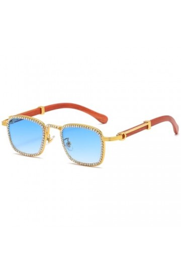 kachawoo Lunettes de soleil en métal doré avec strass - Imitation bois - Lunettes de soleil punk vintage - Lunettes de soleil