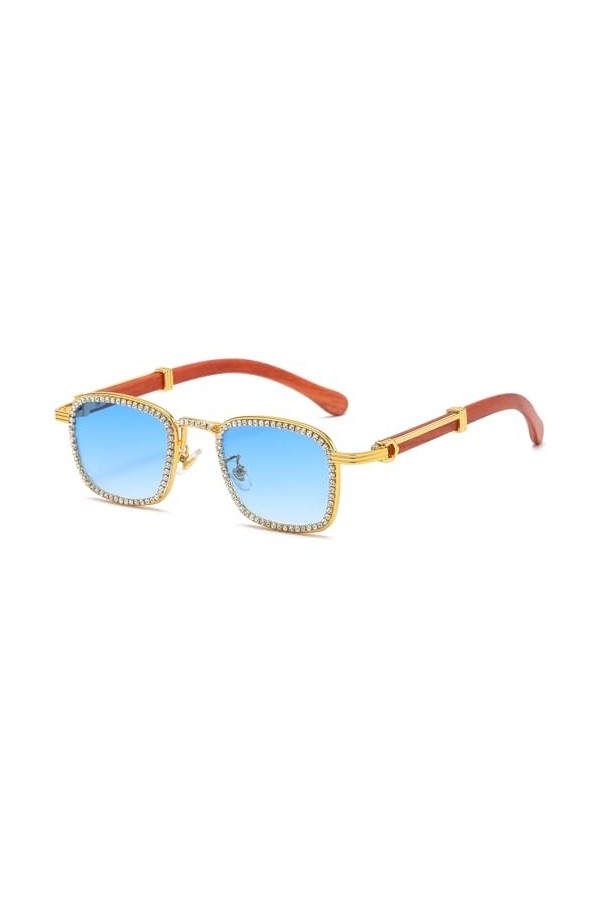 kachawoo Lunettes de soleil en métal doré avec strass - Imitation bois - Lunettes de soleil punk vintage - Lunettes de soleil