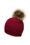 Caspar MU187 Bonnet en tricot élégant avec pompon en fausse fourrure pour femme, Couleur:noir, Taille:Taille unique