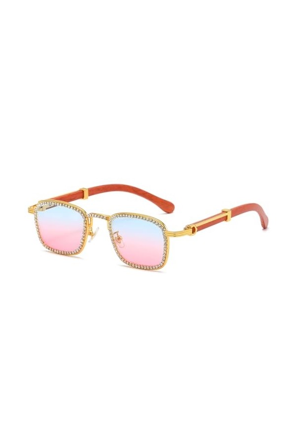 kachawoo Lunettes de soleil en métal doré avec strass - Imitation bois - Lunettes de soleil punk vintage - Lunettes de soleil