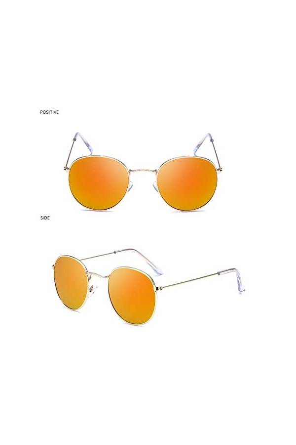 Lunettes de Soleil Mode Rétro Lunettes de Soleil Rondes Lunettes de Soleil pour Femmes Lunettes Miroir en Alliage pour Dames