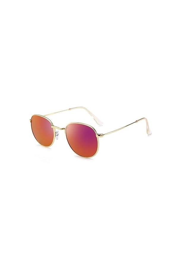 Lunettes de Soleil Mode Rétro Lunettes de Soleil Rondes Lunettes de Soleil pour Femmes Lunettes Miroir en Alliage pour Dames