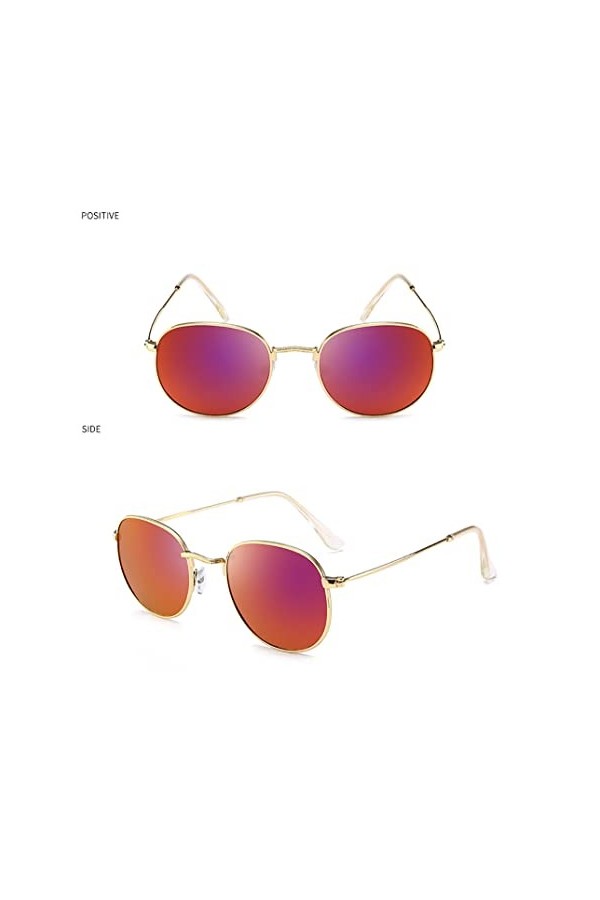 Lunettes de Soleil Mode Rétro Lunettes de Soleil Rondes Lunettes de Soleil pour Femmes Lunettes Miroir en Alliage pour Dames