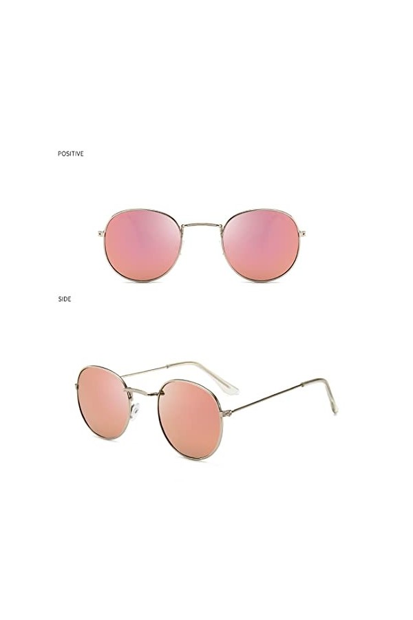 Lunettes de Soleil Mode Rétro Lunettes de Soleil Rondes Lunettes de Soleil pour Femmes Lunettes Miroir en Alliage pour Dames