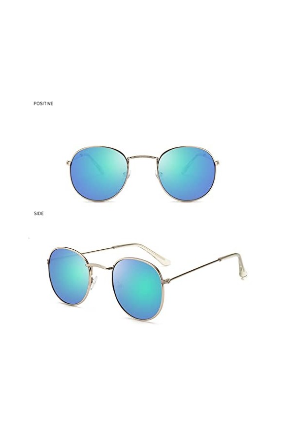 Lunettes de Soleil Mode Rétro Lunettes de Soleil Rondes Lunettes de Soleil pour Femmes Lunettes Miroir en Alliage pour Dames