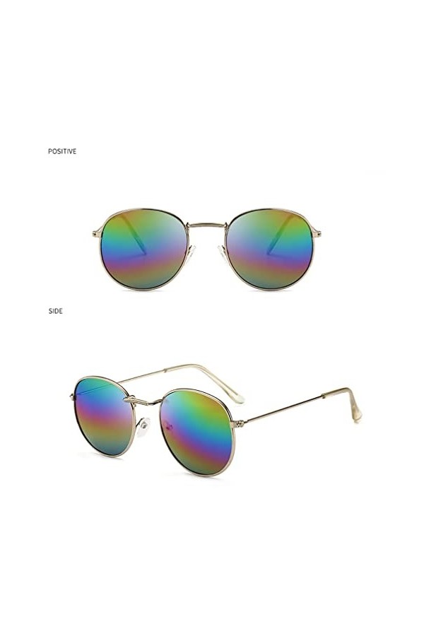 Lunettes de Soleil Mode Rétro Lunettes de Soleil Rondes Lunettes de Soleil pour Femmes Lunettes Miroir en Alliage pour Dames