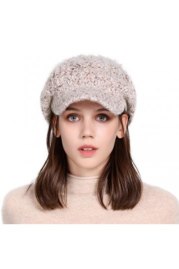 Comhats Bonnet dhiver 100 % laine tricotée avec visière pour femme Newsboy Casquette Baker Boy Bonnet en polaire et coton do
