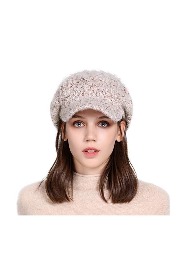 Comhats Bonnet dhiver 100 % laine tricotée avec visière pour femme Newsboy Casquette Baker Boy Bonnet en polaire et coton do