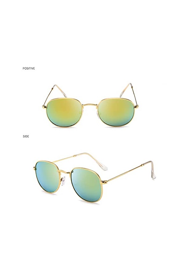 Lunettes de Soleil Mode Rétro Lunettes de Soleil Rondes Lunettes de Soleil pour Femmes Lunettes Miroir en Alliage pour Dames