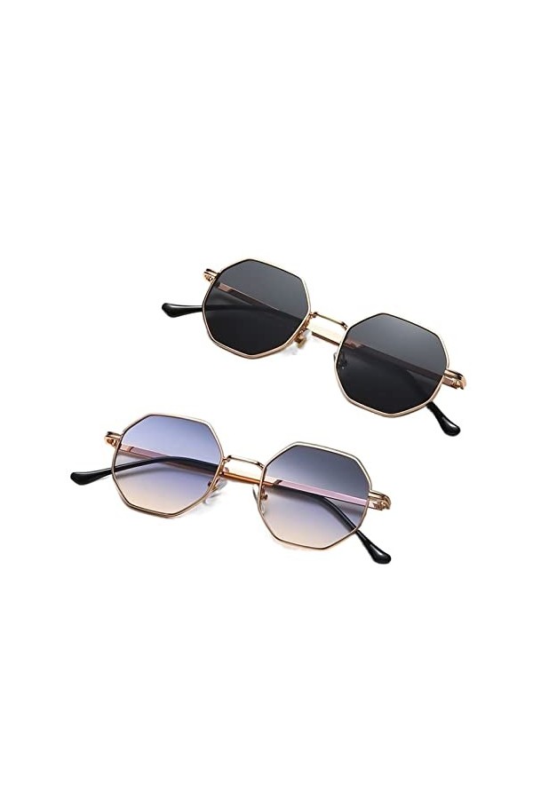SONLED Lunettes de Soleil polygone Lunettes de Soleil en métal Petit Cadre Lunettes de Soleil carrées for Hommes Femmes Nuanc