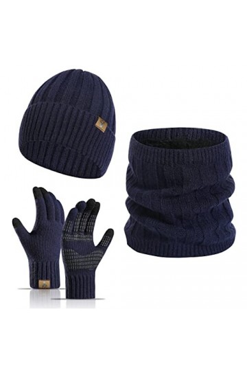 INSISMY Ensemble de Bonnet Tricoté Écharpe Gants Antidérapants Hiver Beanie Bonnet en Tricot Épais avec Doublure Polaire pour