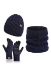 INSISMY Ensemble de Bonnet Tricoté Écharpe Gants Antidérapants Hiver Beanie Bonnet en Tricot Épais avec Doublure Polaire pour