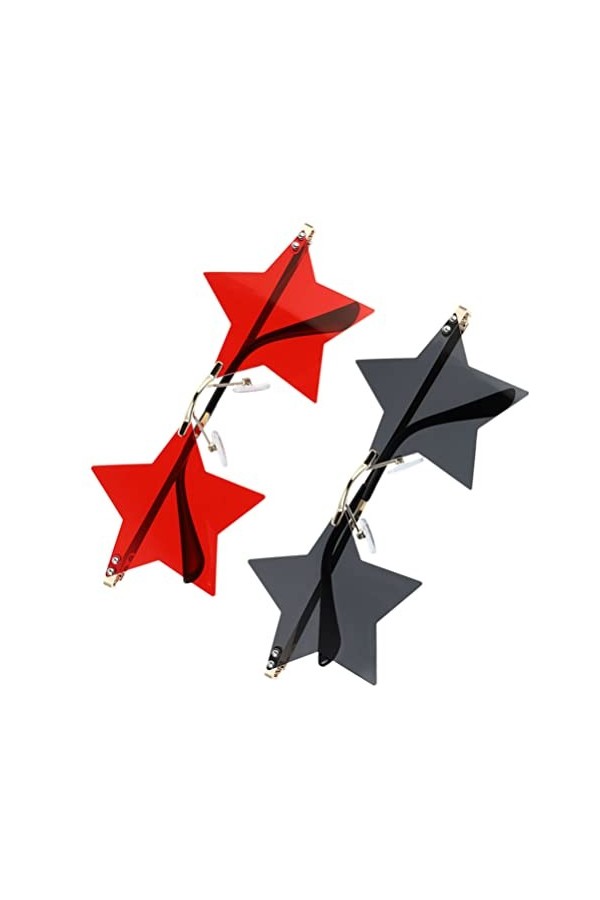 Alipis 2 Paires Lunettes De Soleil De Fête Lunettes De Soleil Étoiles Cotillons Lunettes Transparentes Rouges Des Lunettes De