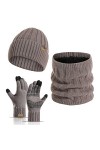 INSISMY Ensemble de Bonnet Tricoté Écharpe Gants Antidérapants Hiver Beanie Bonnet en Tricot Épais avec Doublure Polaire pour
