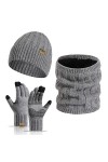 INSISMY Ensemble de Bonnet Tricoté Écharpe Gants Antidérapants Hiver Beanie Bonnet en Tricot Épais avec Doublure Polaire pour