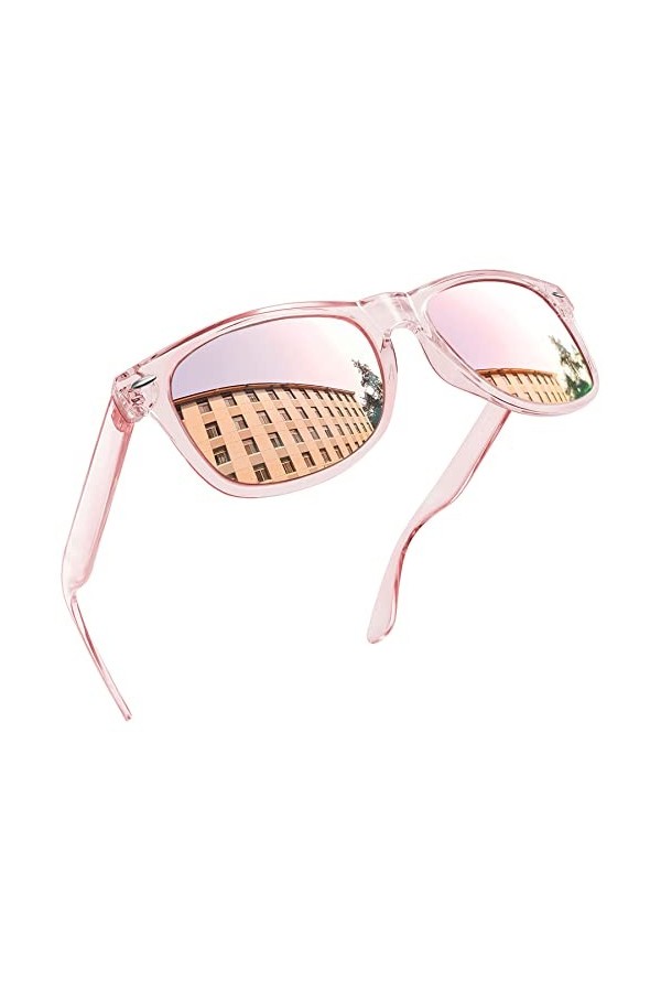 Joopin Lunettes de Soleil Femme Polarisées Rose Effet Miroir Lunette de Soleil Homme Rectangulaires Pour Voyage UV400