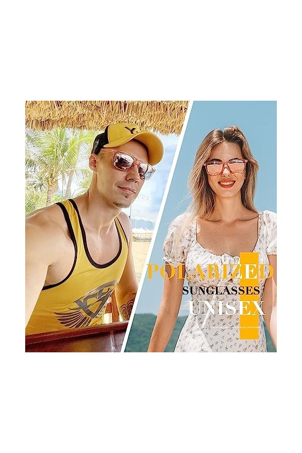 Joopin Lunettes de Soleil Femme Polarisées Rose Effet Miroir Lunette de Soleil Homme Rectangulaires Pour Voyage UV400