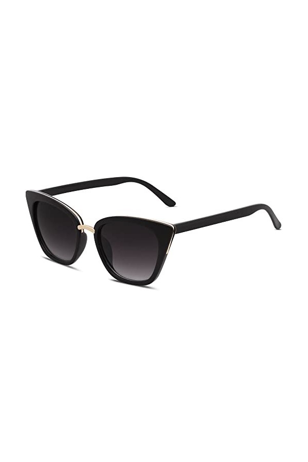 SOJOS Lunettes de Soleil Rétro Œil de Chat Rectangulaire pour Femme SJ2052 avec Noir Cadre/Gris Lentille