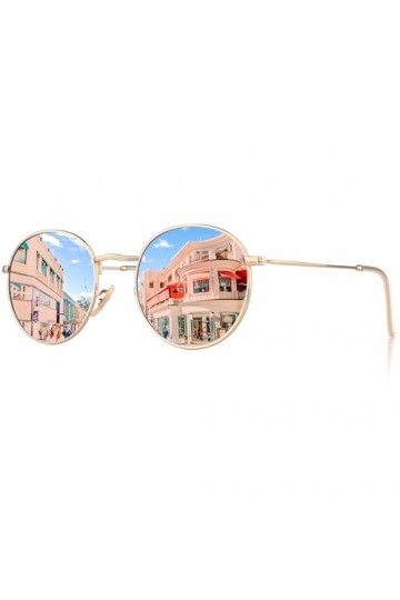 CGID Lunette de Soleil Femme Polarisée Rondes Designer Style Protection UV400 Ladies Lunettes de Soleil,Petit Or Rose Miroir,