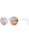 CGID Lunette de Soleil Femme Polarisée Rondes Designer Style Protection UV400 Ladies Lunettes de Soleil,Petit Or Rose Miroir,