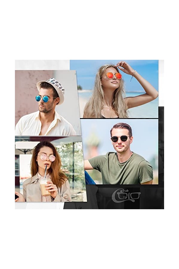 CGID Lunette de Soleil Femme Polarisée Rondes Designer Style Protection UV400 Ladies Lunettes de Soleil,Petit Or Rose Miroir,