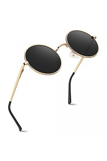 GQUEEN Lunettes de Soleil Homme et Femme Polarisées Classiques Ronde Rétro Vintage Métal Cadre Lennon Unisexe Avec Protection