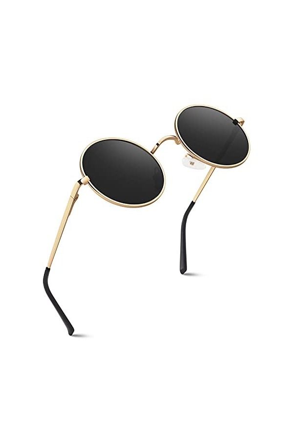 GQUEEN Lunettes de Soleil Homme et Femme Polarisées Classiques Ronde Rétro Vintage Métal Cadre Lennon Unisexe Avec Protection
