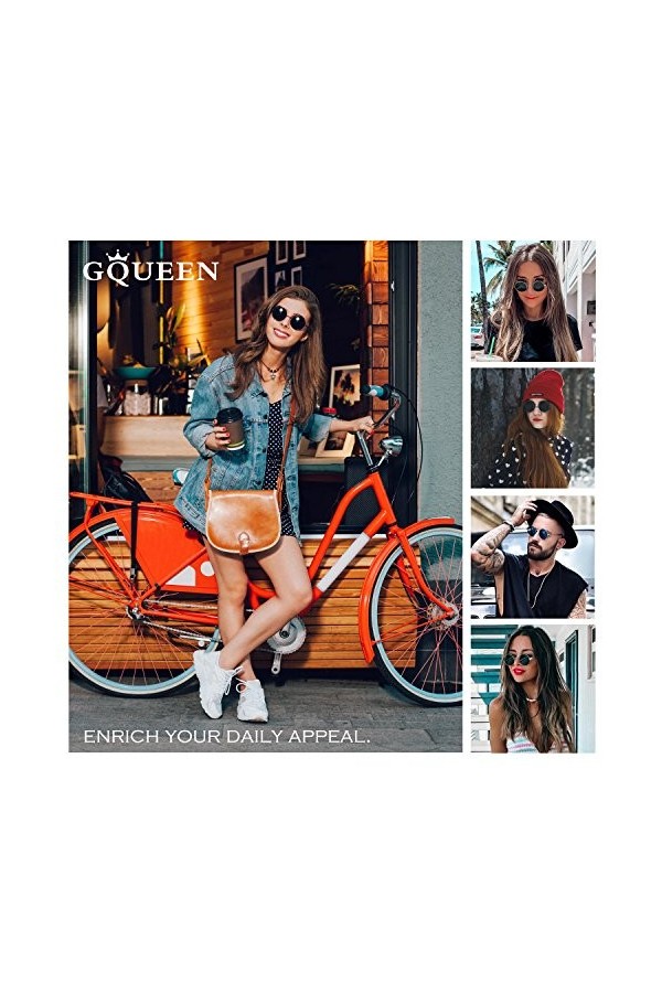 GQUEEN Lunettes de Soleil Homme et Femme Polarisées Classiques Ronde Rétro Vintage Métal Cadre Lennon Unisexe Avec Protection