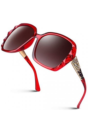 GQUEEN Lunettes de Soleil Femme Polarisées Retro Classique Carrées Lunettes Grand Cadre Protection UV400