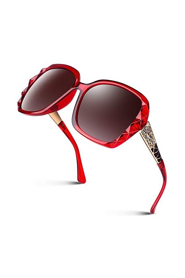 GQUEEN Lunettes de Soleil Femme Polarisées Retro Classique Carrées Lunettes Grand Cadre Protection UV400