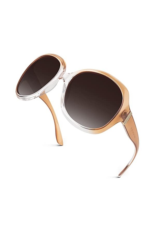 GQUEEN Lunettes de Soleil Femme Polarisées Retro Classique Carrées Lunettes Grand Cadre Protection UV400