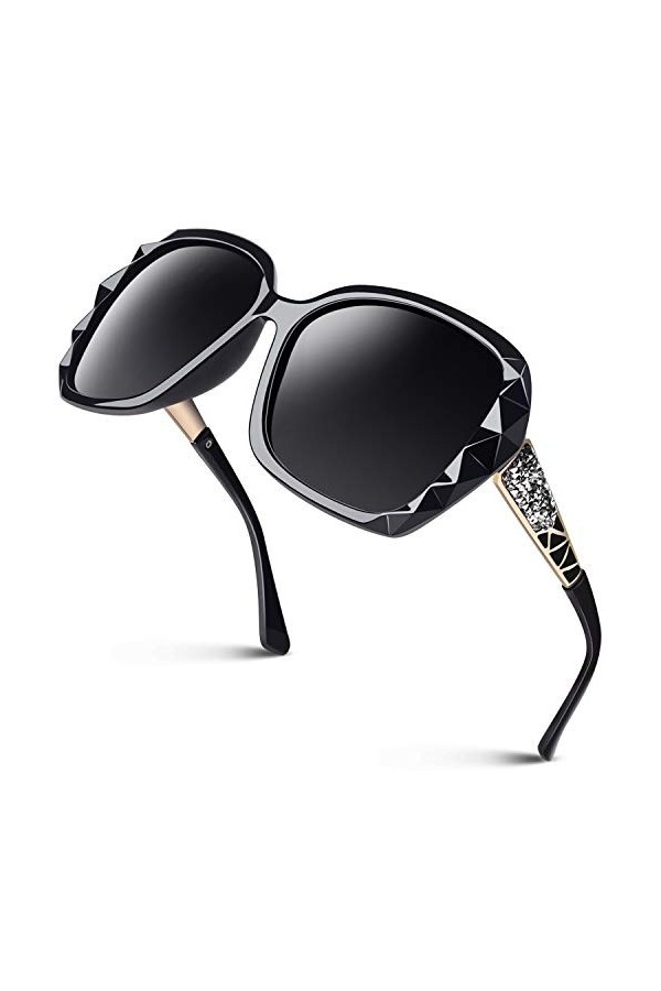 GQUEEN Lunettes de Soleil Femme Polarisées Retro Classique Carrées Lunettes Grand Cadre Protection UV400