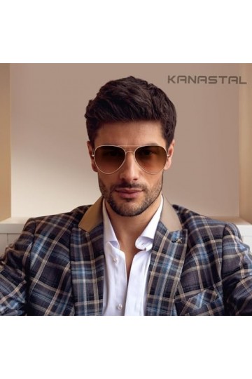 KANASTAL Lunettes de Soleil Polarisée pour Homme et Femme Lunette de Soleil Mode Marron Lunettes de Soleil Classiques Métal 1