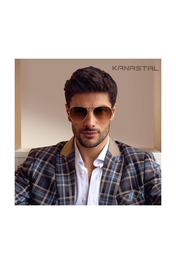 KANASTAL Lunettes de Soleil Polarisée pour Homme et Femme Lunette de Soleil Mode Marron Lunettes de Soleil Classiques Métal 1