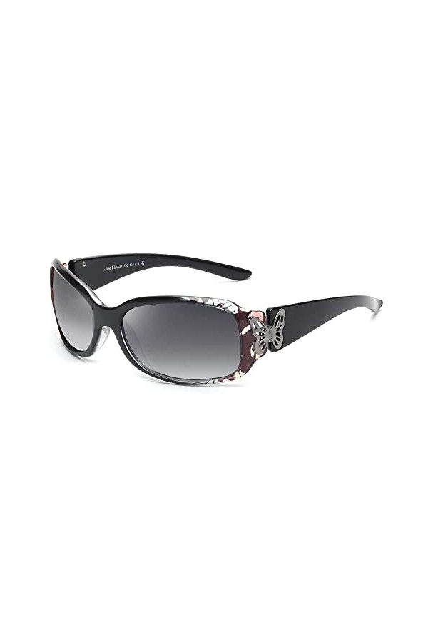 JIM HALO Lunettes de Soleil Polarisées Enveloppantes avec abat - Jour Papillon Rectangulaire UV400 pour Femme Fleurs Noires